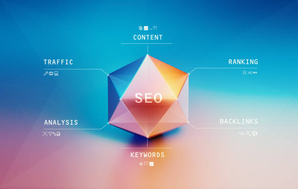 SEO prism on pink and blue background.